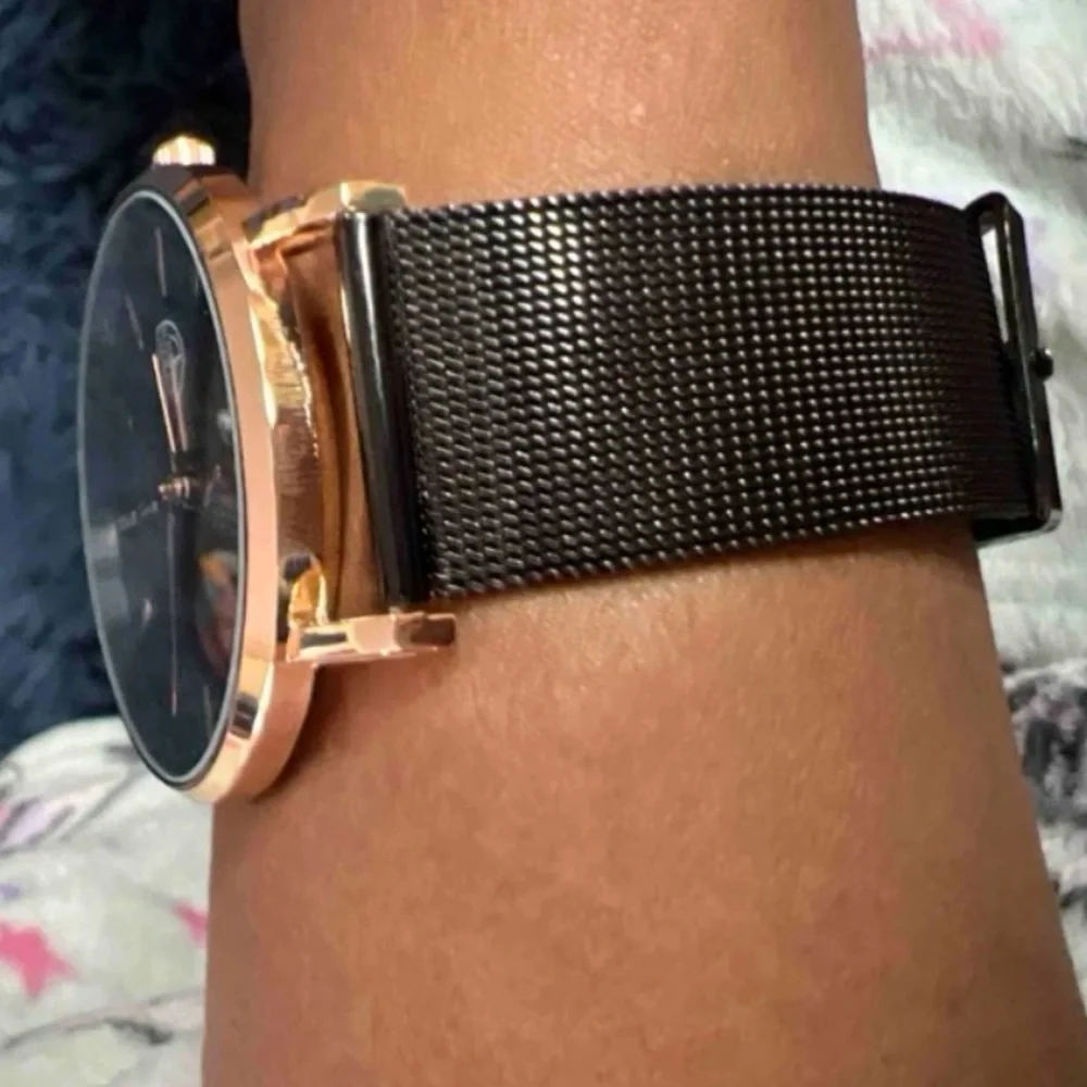 New Stainless Steel Analog Quartz Black Rose Gold Business Casual Mens Watch